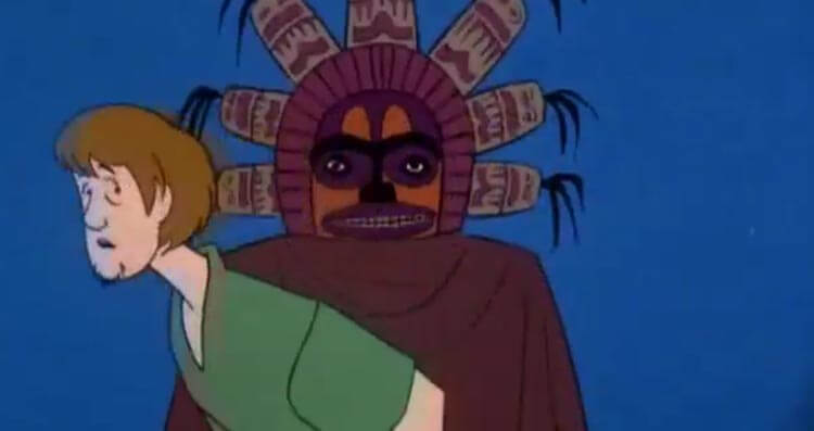 Native statue with moving eyes