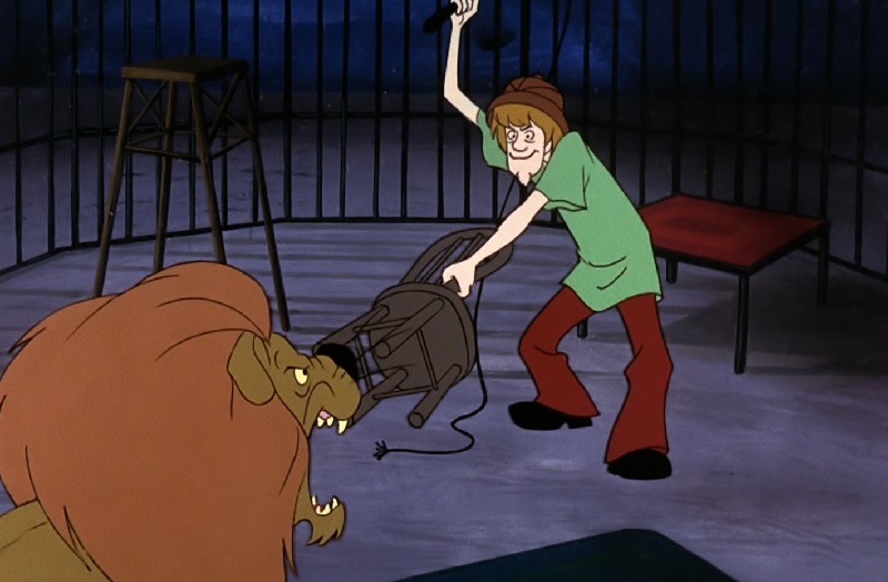Shaggy taming a lion