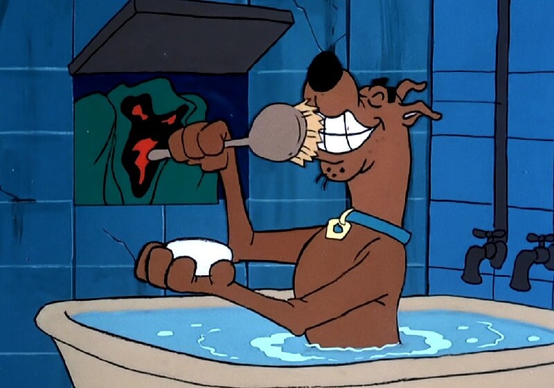 Scooby taking a Bath