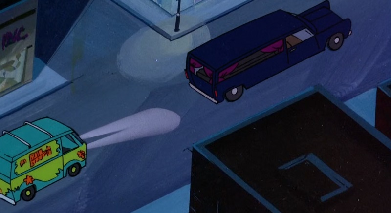 Mystery Machine tailing a Hearse