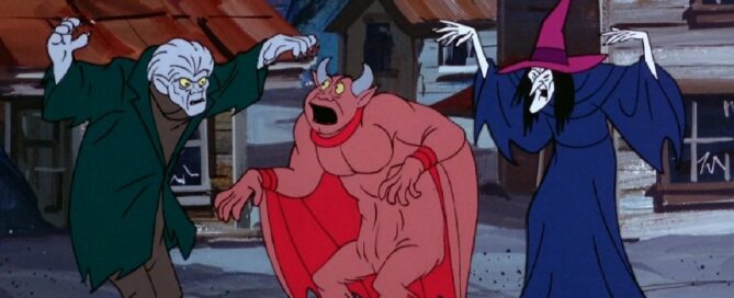 demon with werewolf and witch