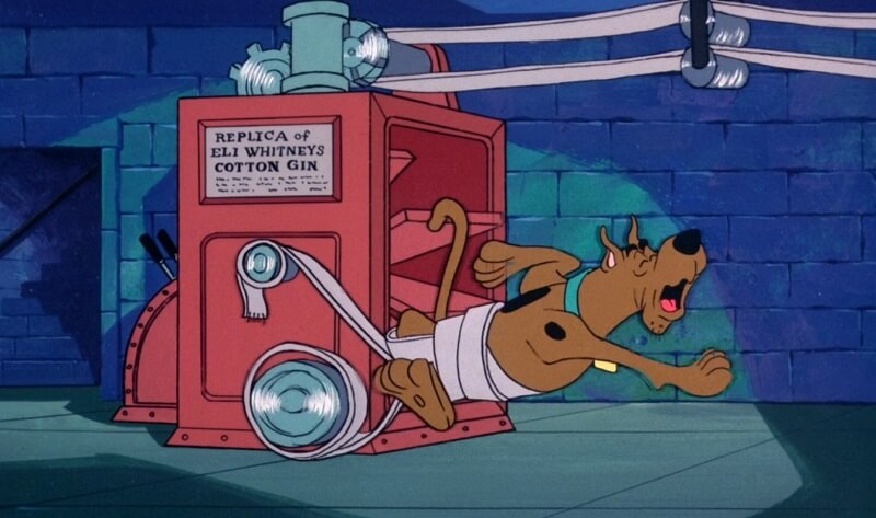 Scooby tangled in cotton gin machine
