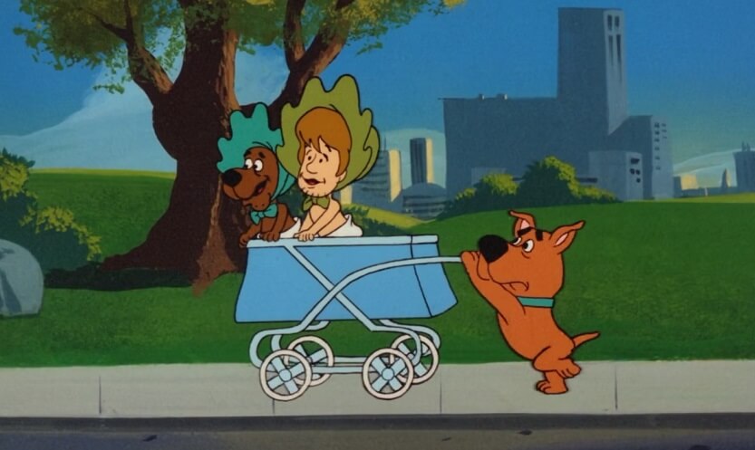 Scrappy Pushing Baby Cart