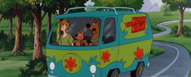 Scooby driving the mystery machine