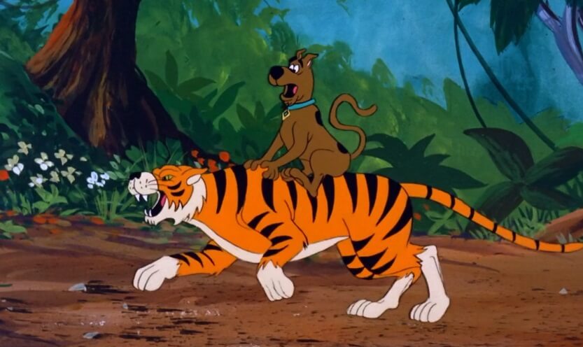 Scooby riding a Bengal Tiger