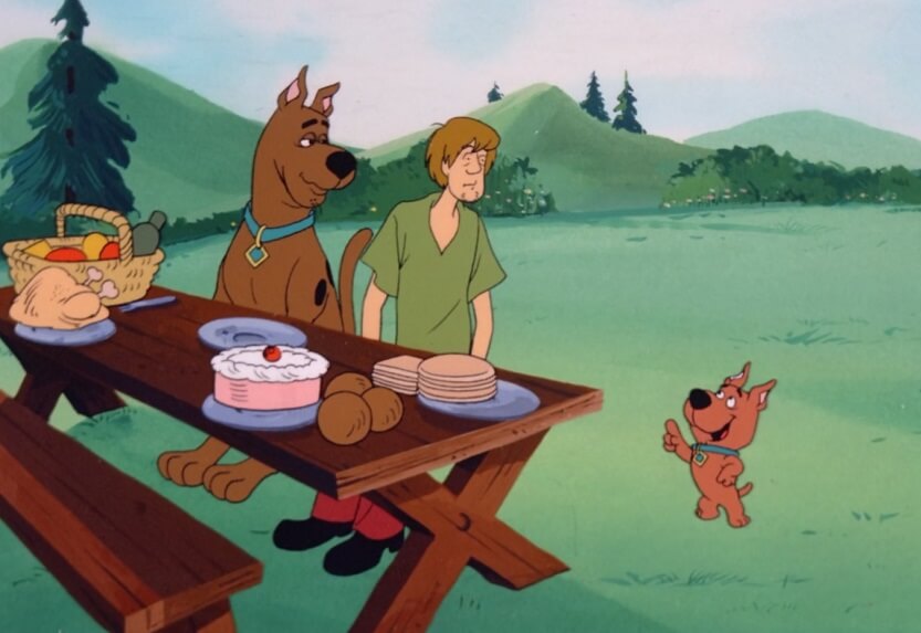 Scooby on a picnic with Scrappy