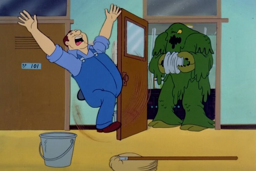 Janitor running away from Chem Lab Monster