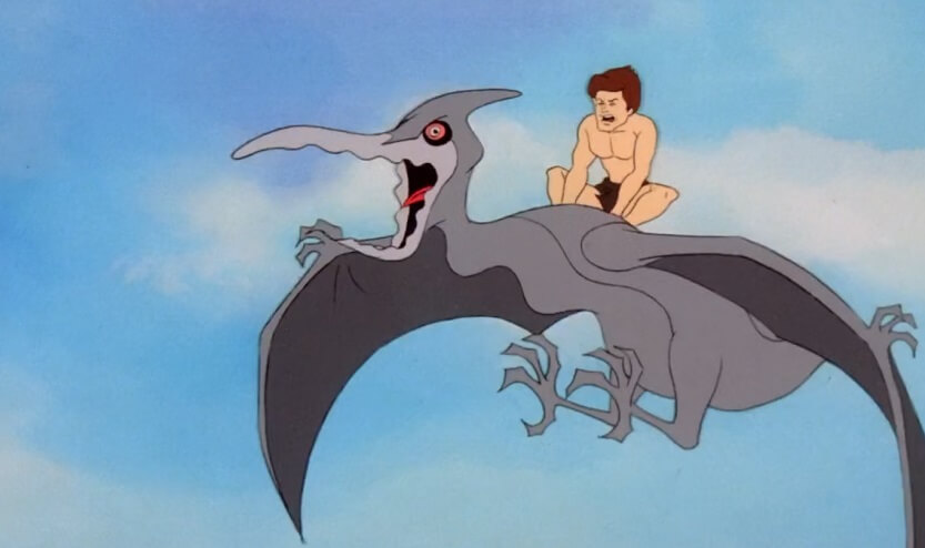 Wonga flying a pterodactyl