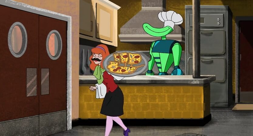 Daphne as a Pizza Waiter