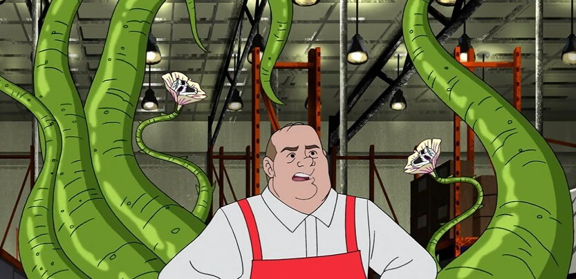 Manager dragged off by plant monster