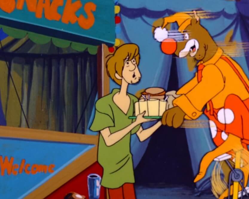 Scooby steals food dressed as clown